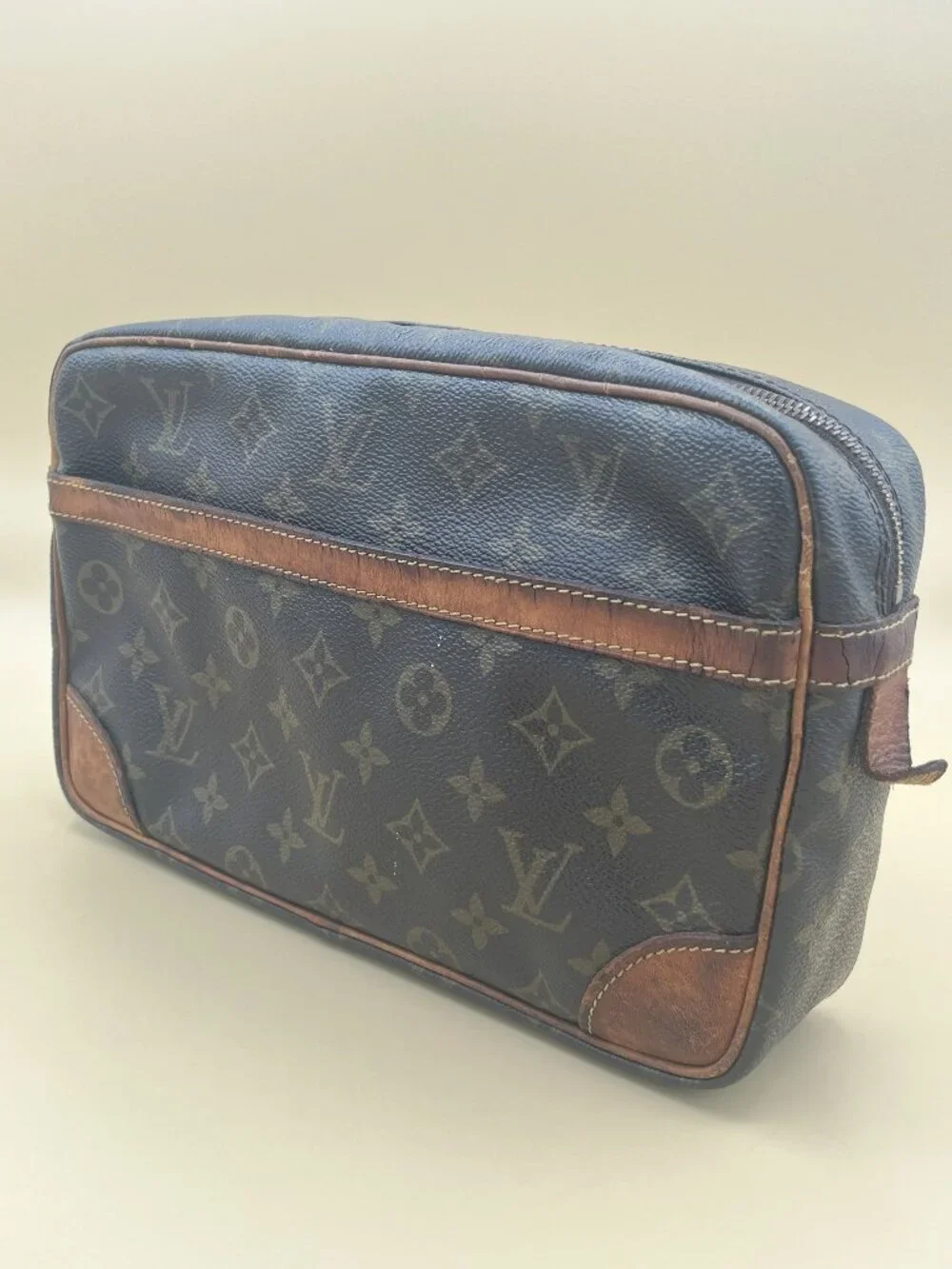 Louis Vuitton Monogram Compiegne 28 Zip Clutch Pouch Vintage Vachetta